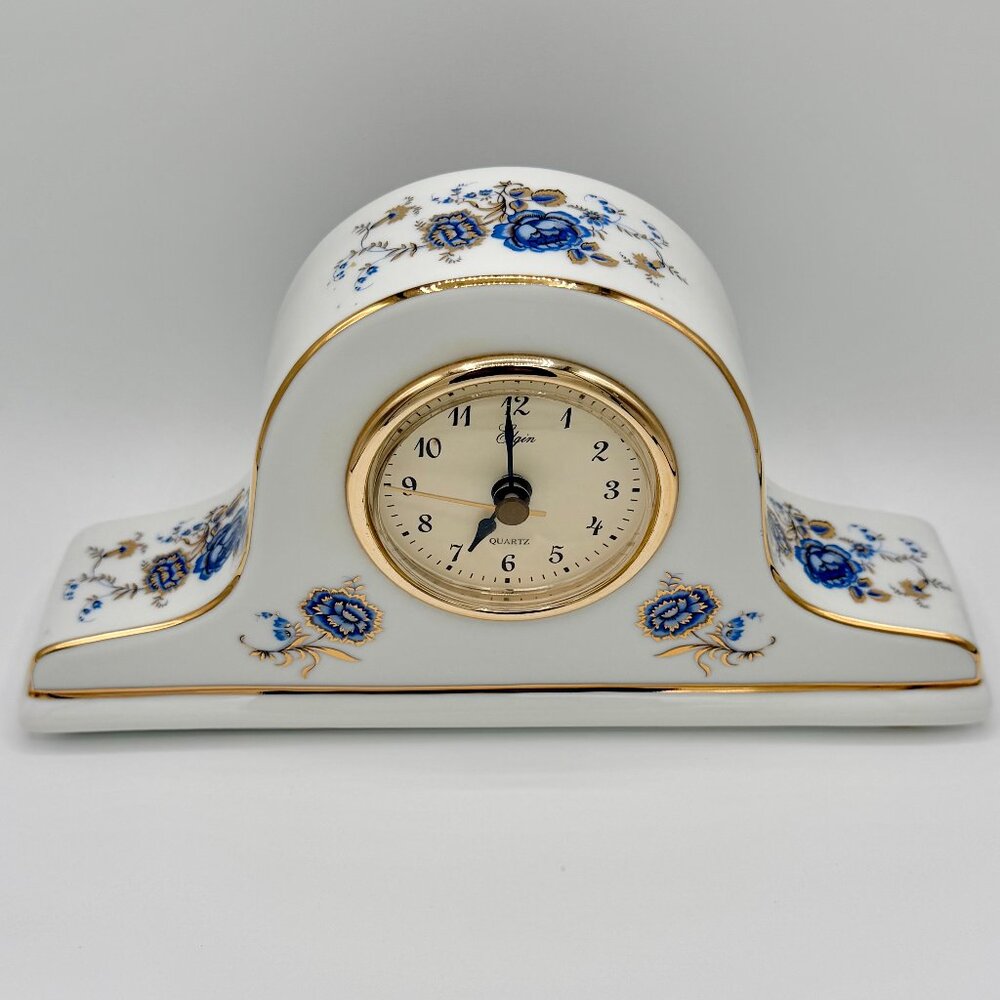 Vintage Porcelain Mantle Clock | Blue & White